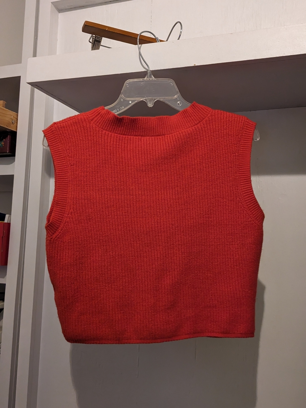 Burnt Orange Rust Red Ribbed Button Cropped Knit Vest Fall Cozy - Picture 7 of 8